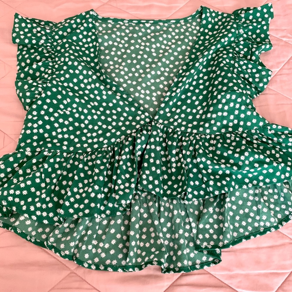 green floral v neck top